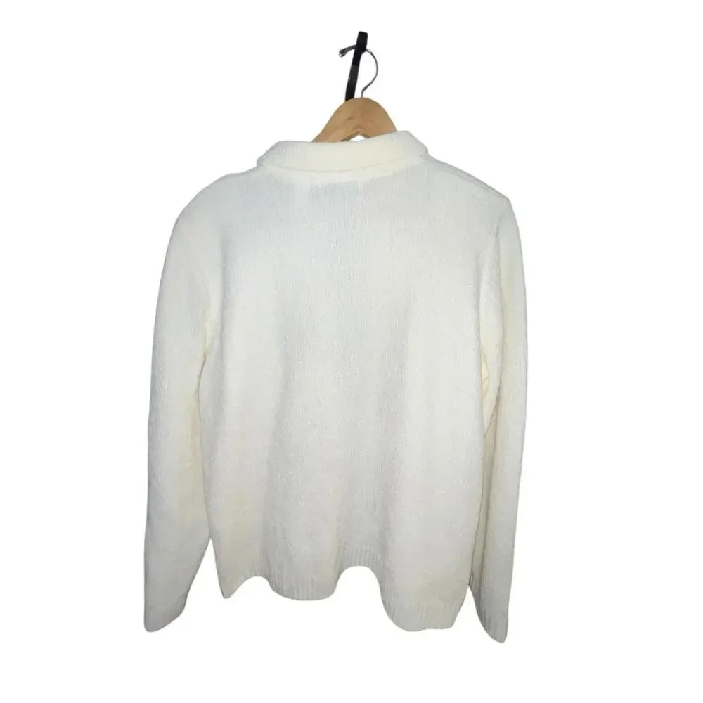 Vintage 1990s Alfred Dunner Cream Knit Collared  Grannycore Sweater Women L‎